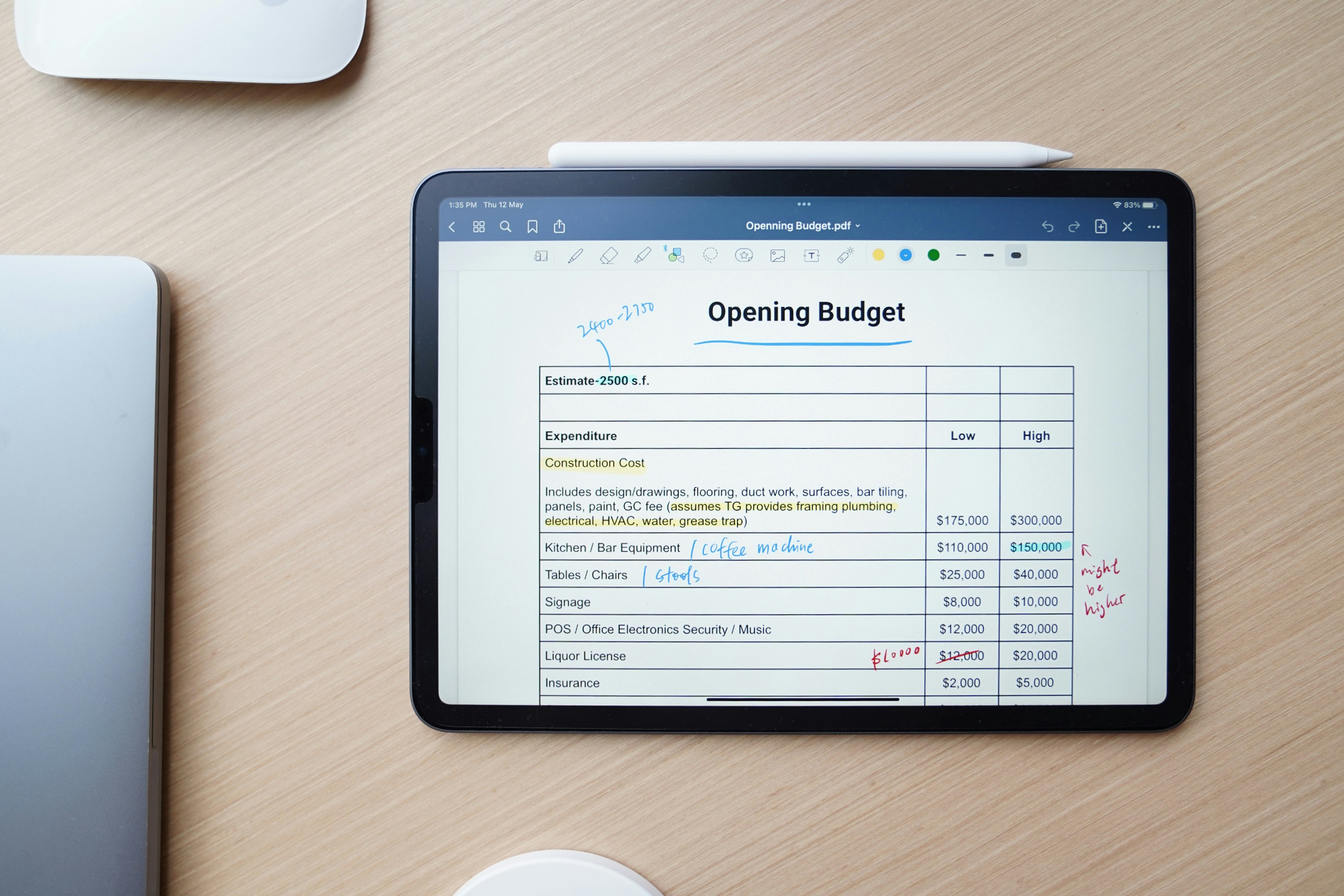 Digital budget document on tablet