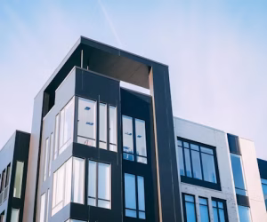 Contemporary building with large windows.