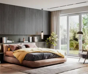 Stylish bedroom with natural light.